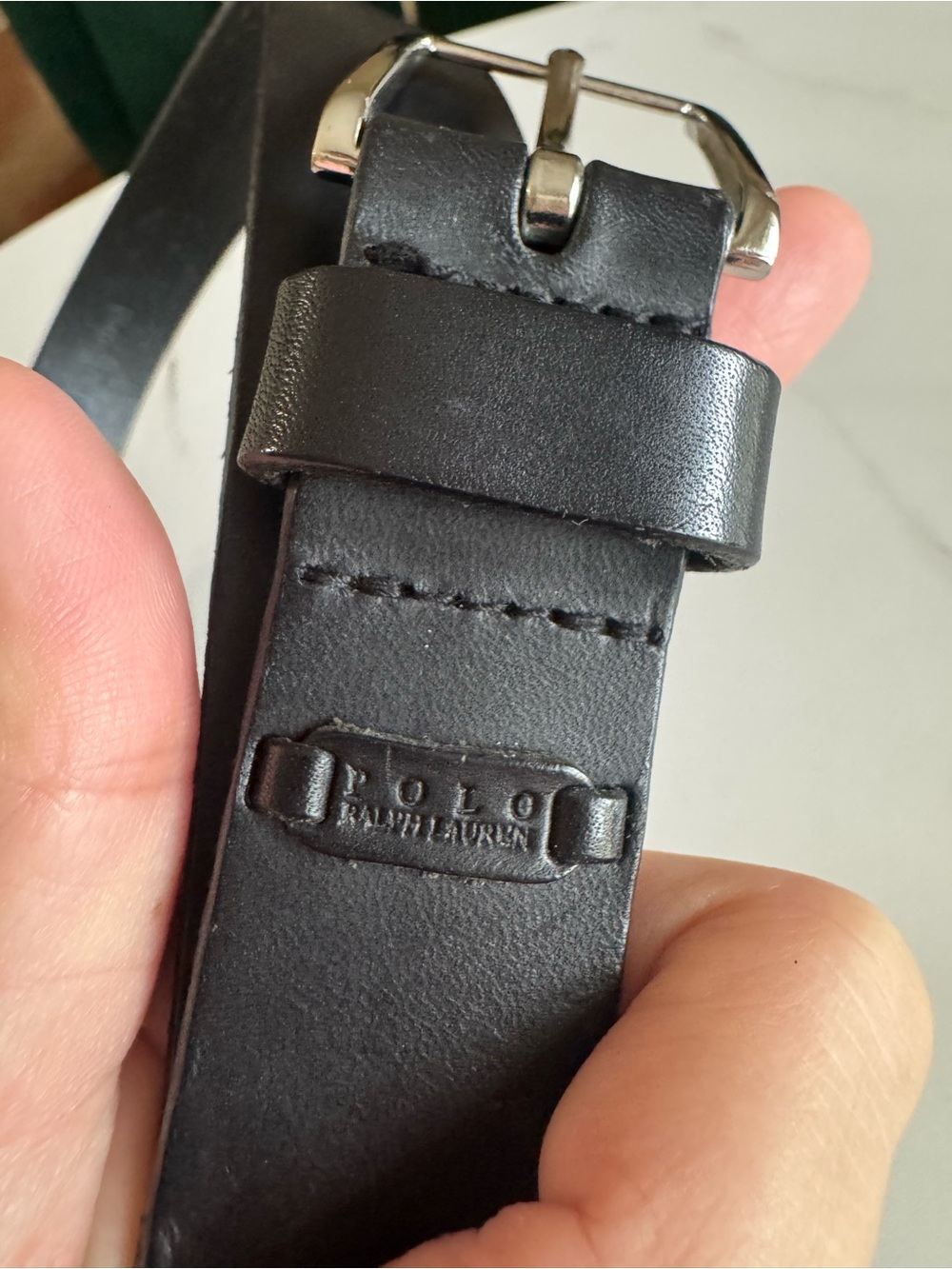 Polo Ralph Lauren Black Italian Leather Belt Silver Buckle Size 36/38